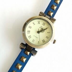NWT watch blue studded strap bronze case